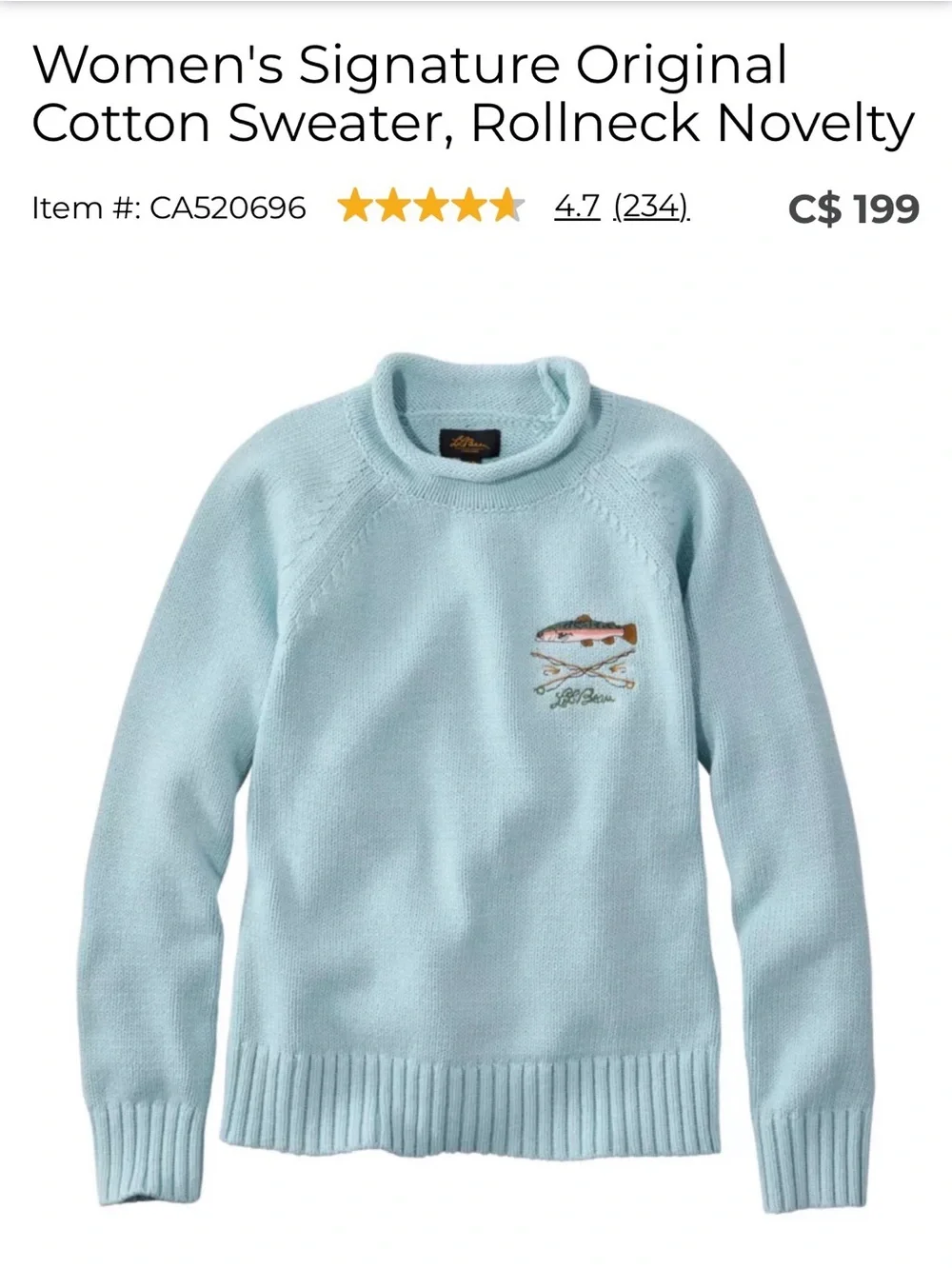 NWT- LL Bean Signature Organic Cotton Roll-Neck Logo’d Sweater - Picture 5 of 10